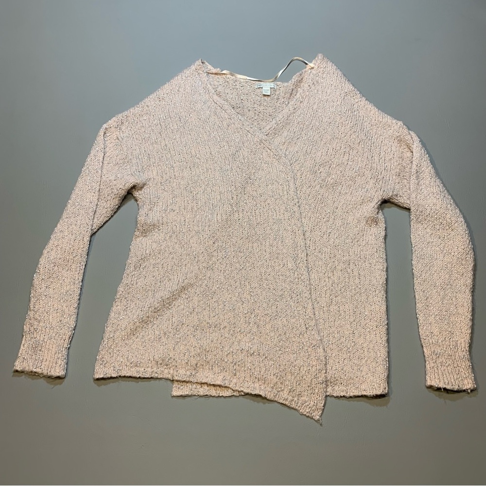 Cato Cardigan Sweater Womens 22/24W Open Front Pink w/Silver Sparkly Thread Long